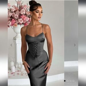 THE PERFECT WEDDING GUEST DRESS - NWOT Babyboo - Lillian Maxi Dress - Charcoal